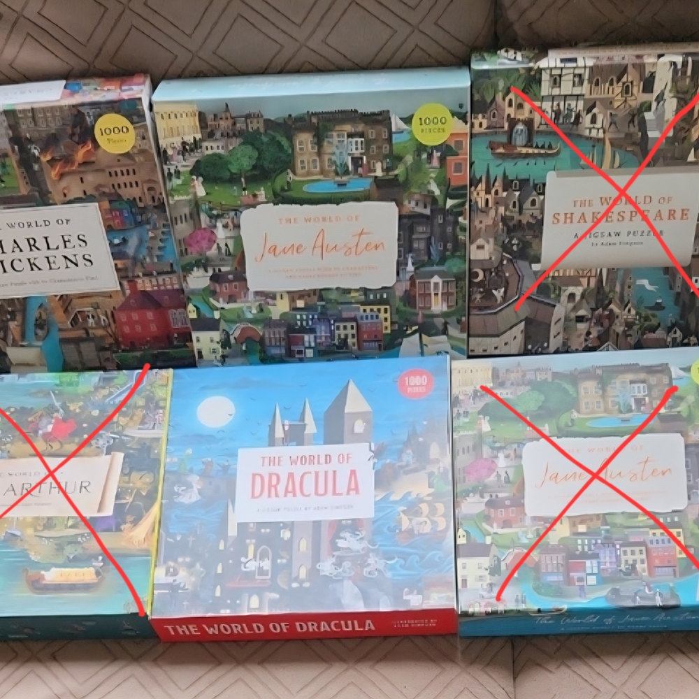 3 Puzzles: World of Dracula, Jane Austen & Dickens 1000 Pieces ea
